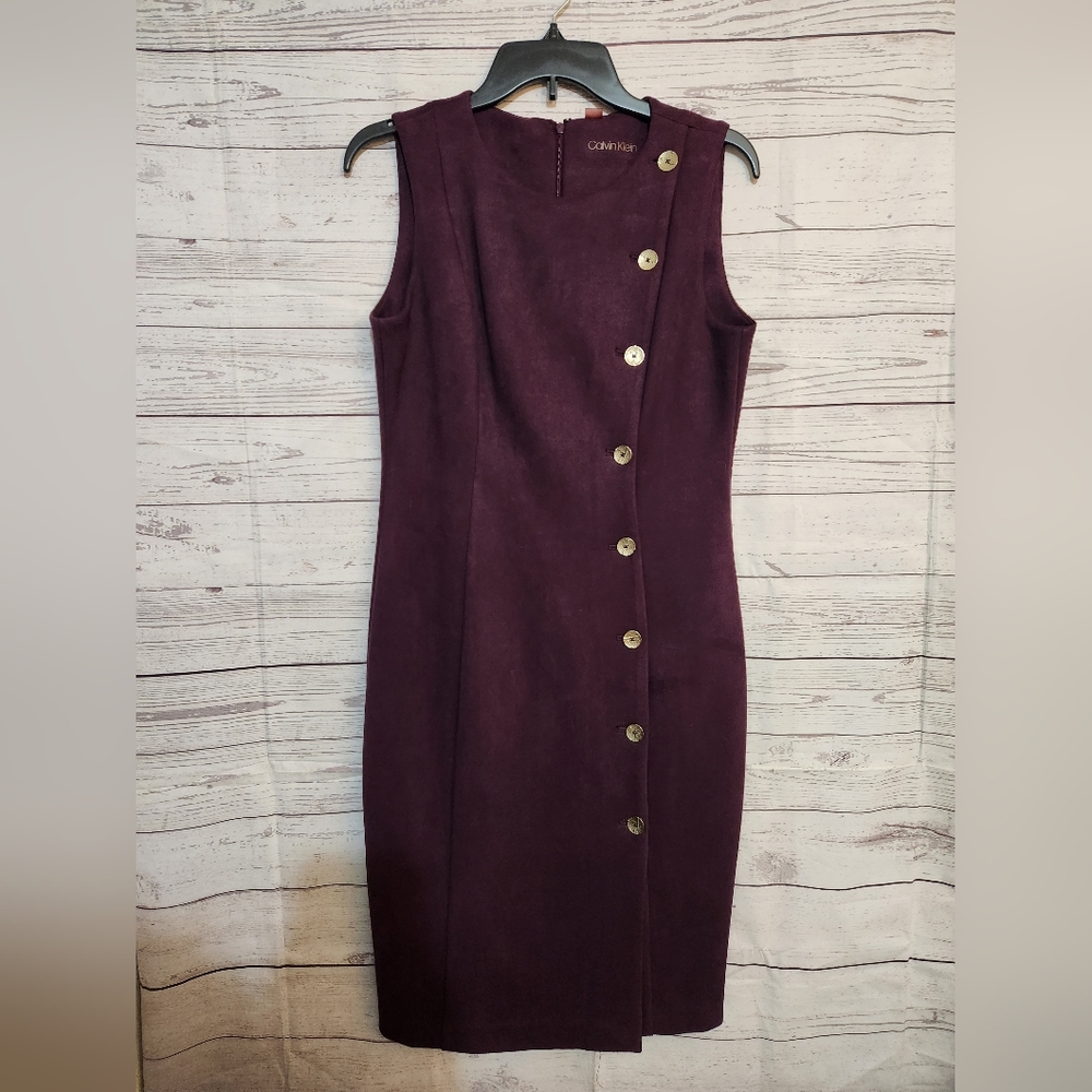 Calvin Klein Purple Gold Button Front Dress
